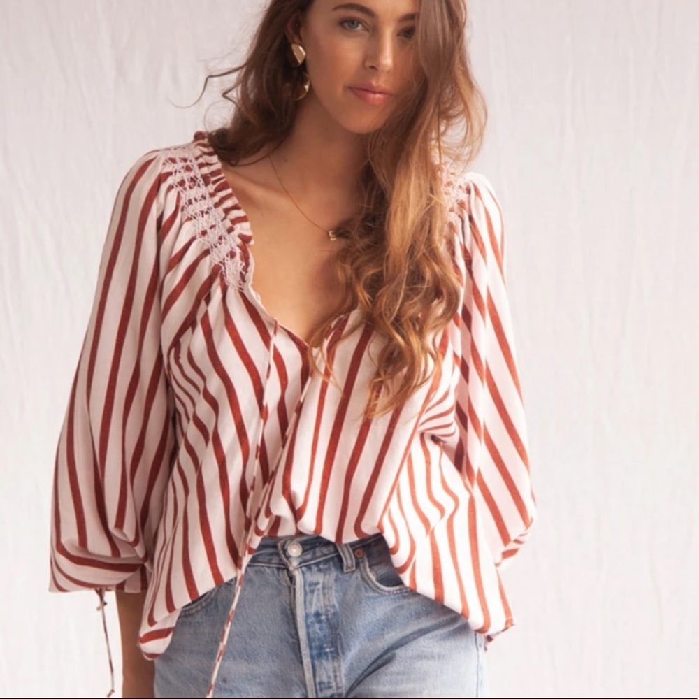 Kinga Csilla Penelope Stripe Peasant Blouse Size 4